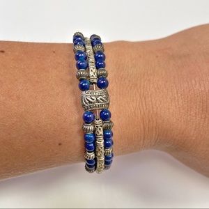 🔵 Blue & Silver Beaded Bracelet Lobster Claw Closure